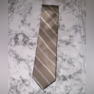 Vintage Lord & Taylor Tan Striped Tie imported fabric, silk touch 55” x 3.5”